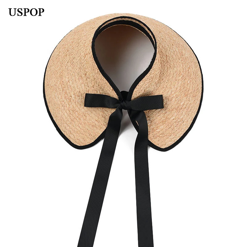 USPOP French Style Women Raffia Straw Sun Hats Summer Wide Brim Lace-up Beach Hats without Crown 250219