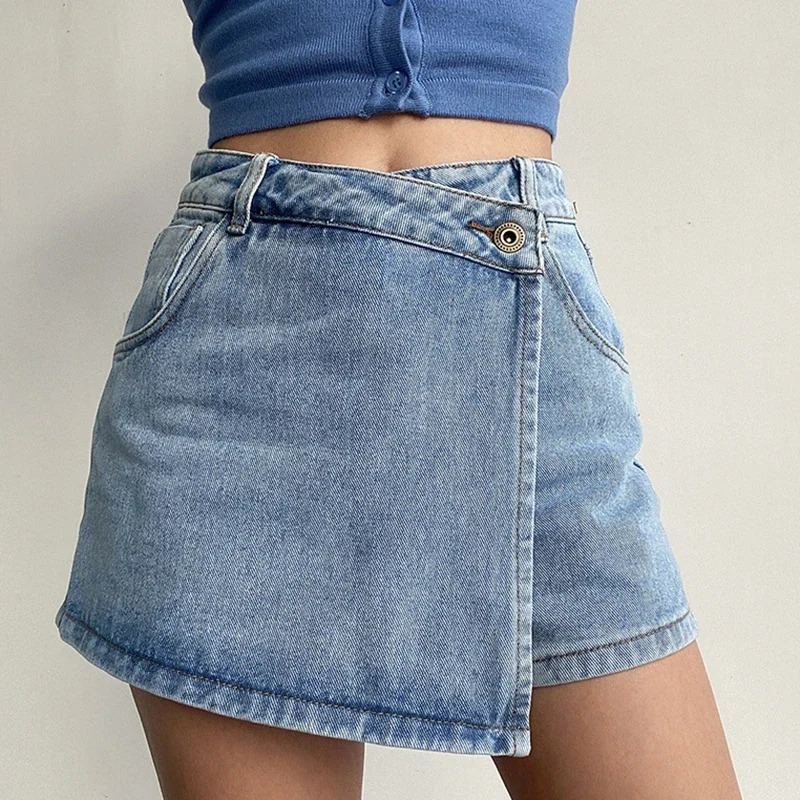 Fashion ALine Denim Shorts for Women Summer High Waist Skirt Pants Woman Slim Streetwear Jeans Blue Shorts Female 250214