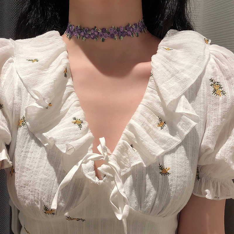 Pendant Necklaces Lace Sen neck strap Necklace ins super fairy temperament flower Collar Choker short collarbone neck chain female H25219