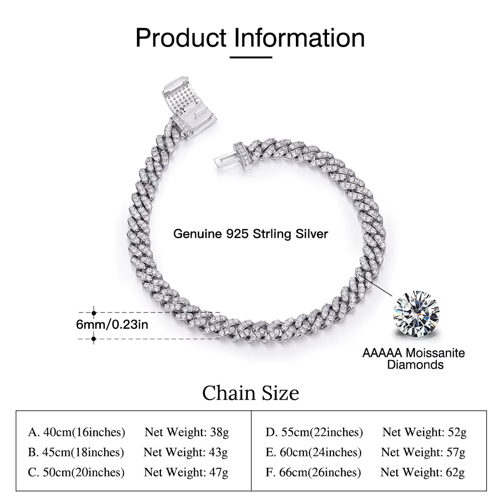SMN Pure Sier Certificate Silicone Original Cuban Chain Necklace Boutique Jewelry 8 12mm