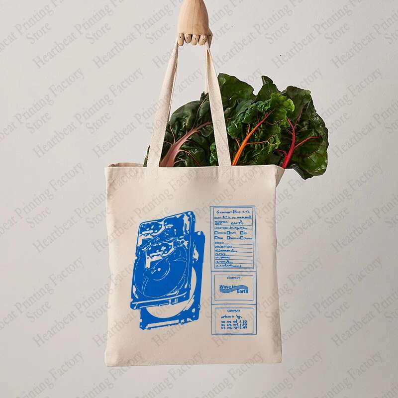 Wave To Earth Summer ws Pattern Retro Record Graphics Tote Reusable Shopper Bags For Men And Women Canvas Bag swissmilitary