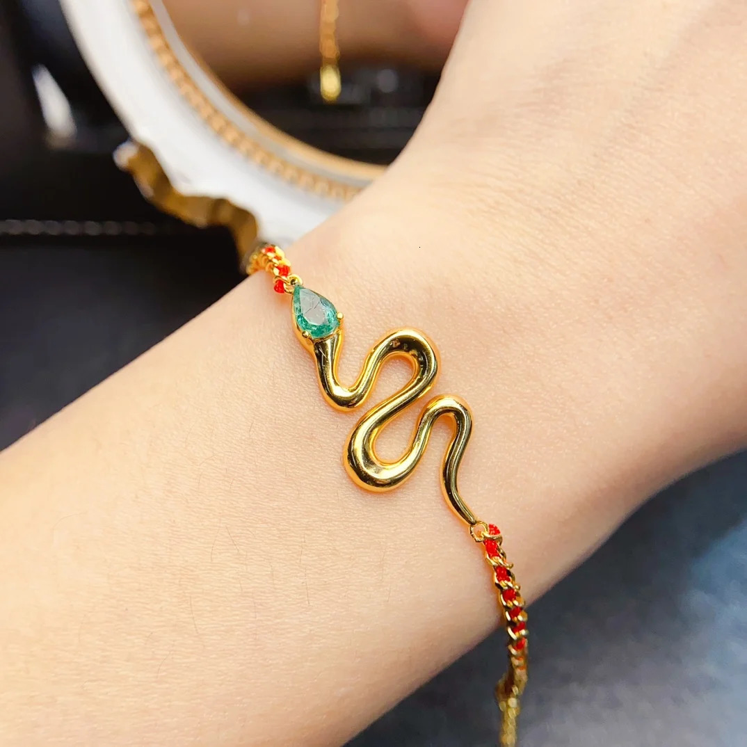 FS 4*6mm Natural Ruby/Emerald Snake S925 Sterling Silver Bracelet With Certificate Fine Charm Weddings Jewelry for Women MeiBaPJ 250220