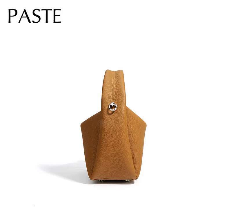 New Autumn Small Lunch Box Shape Hobo Tote T Cow Leather Women Shoulder Crossbody Bag Leisure Ladies Handbag Caramel