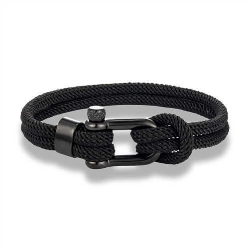 Charm Bracelets Black stainless steel horseshoe buckle mens double-layer Milan rope outdoor leisure wristband H25220