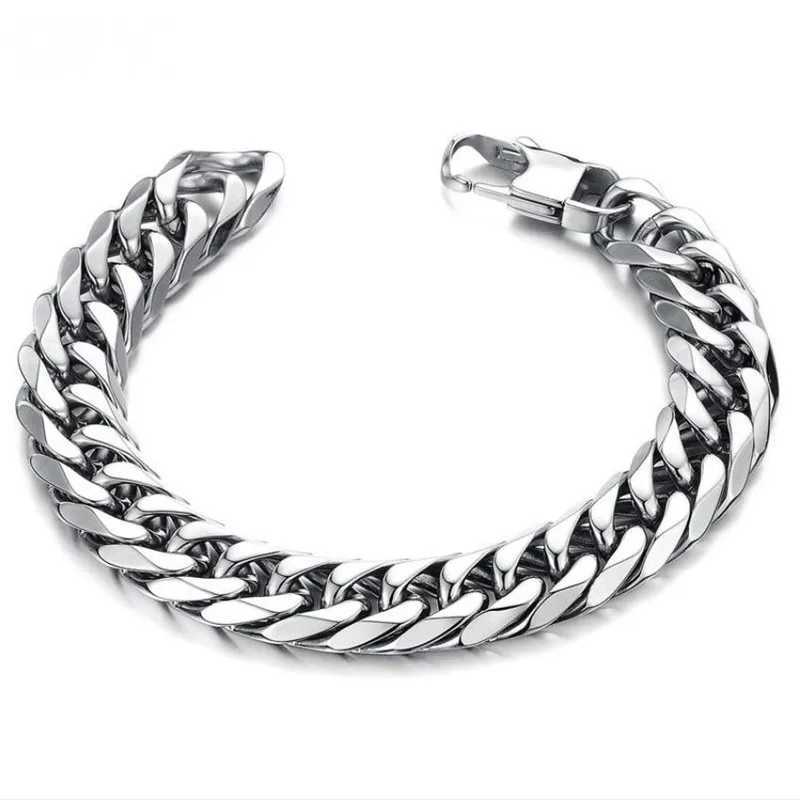 HNSP Stainl Steel Hand Chain Bracelet For Men Punk 8mm-14mm Wide Thick Cuban Chains Male Jewelry AccoriesXJ250219