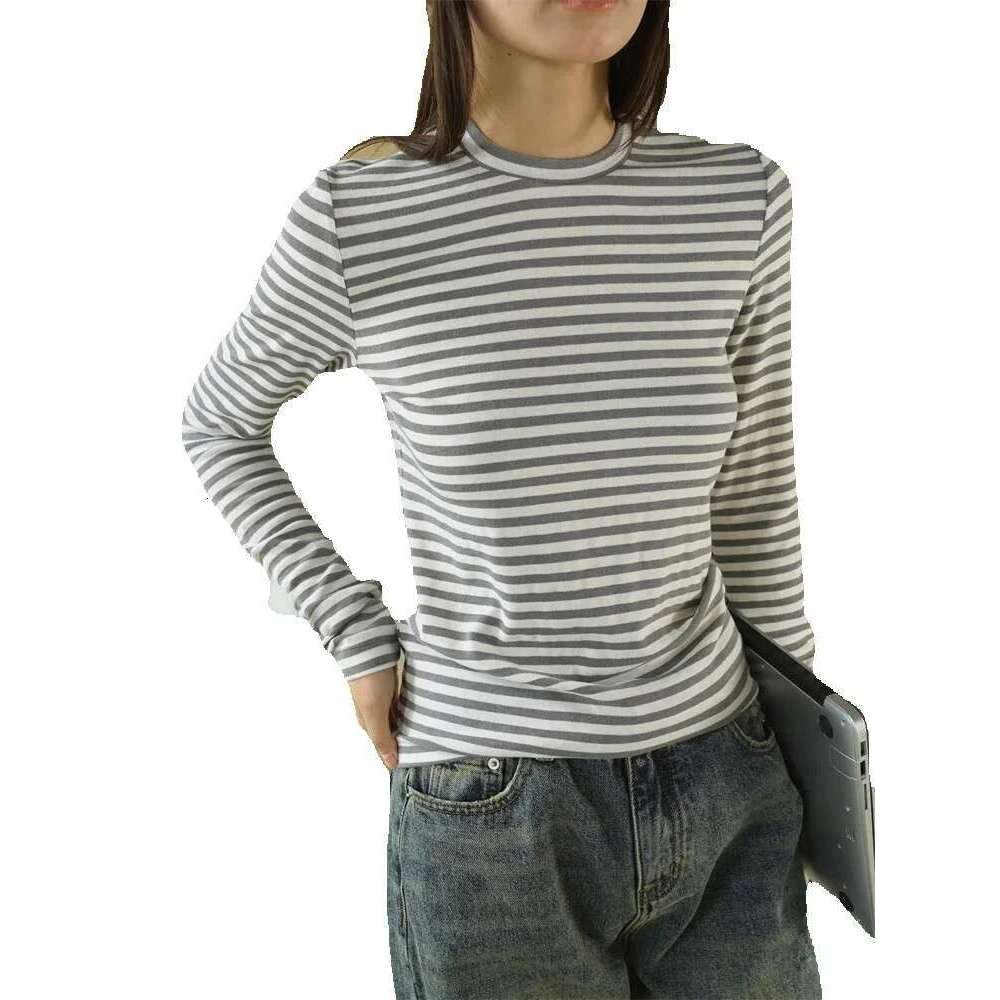 2025 Early Spring Simple Contrasting Striped T-Shirt Women Slim Casual Tees Black White/Red White/Gray White