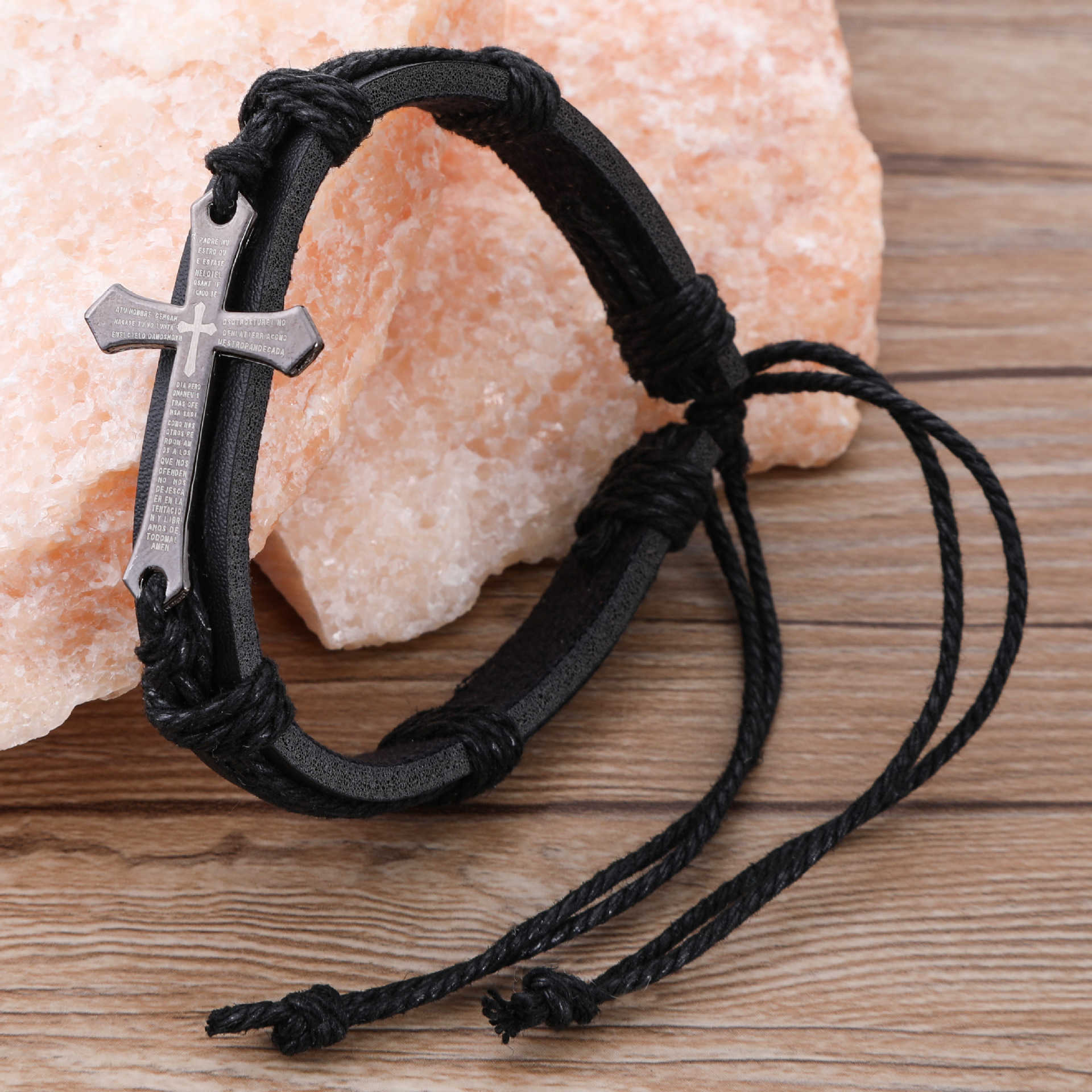 Charm Bracelets Fashion Accessories Cross Alloy Bracelet Leather Hand Woven Mens Bracelet H25220 2 ONJR