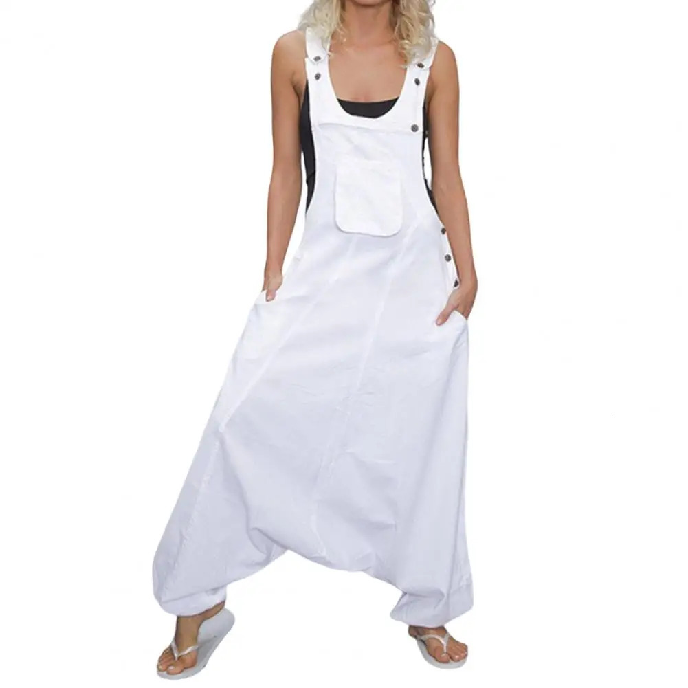 Womens Halter Jumpsuit Sleeveless Harem Pants Side Pocket Loose Workwear Long Jumpsuits Casual Cloth Female Vintage Rompers 250220