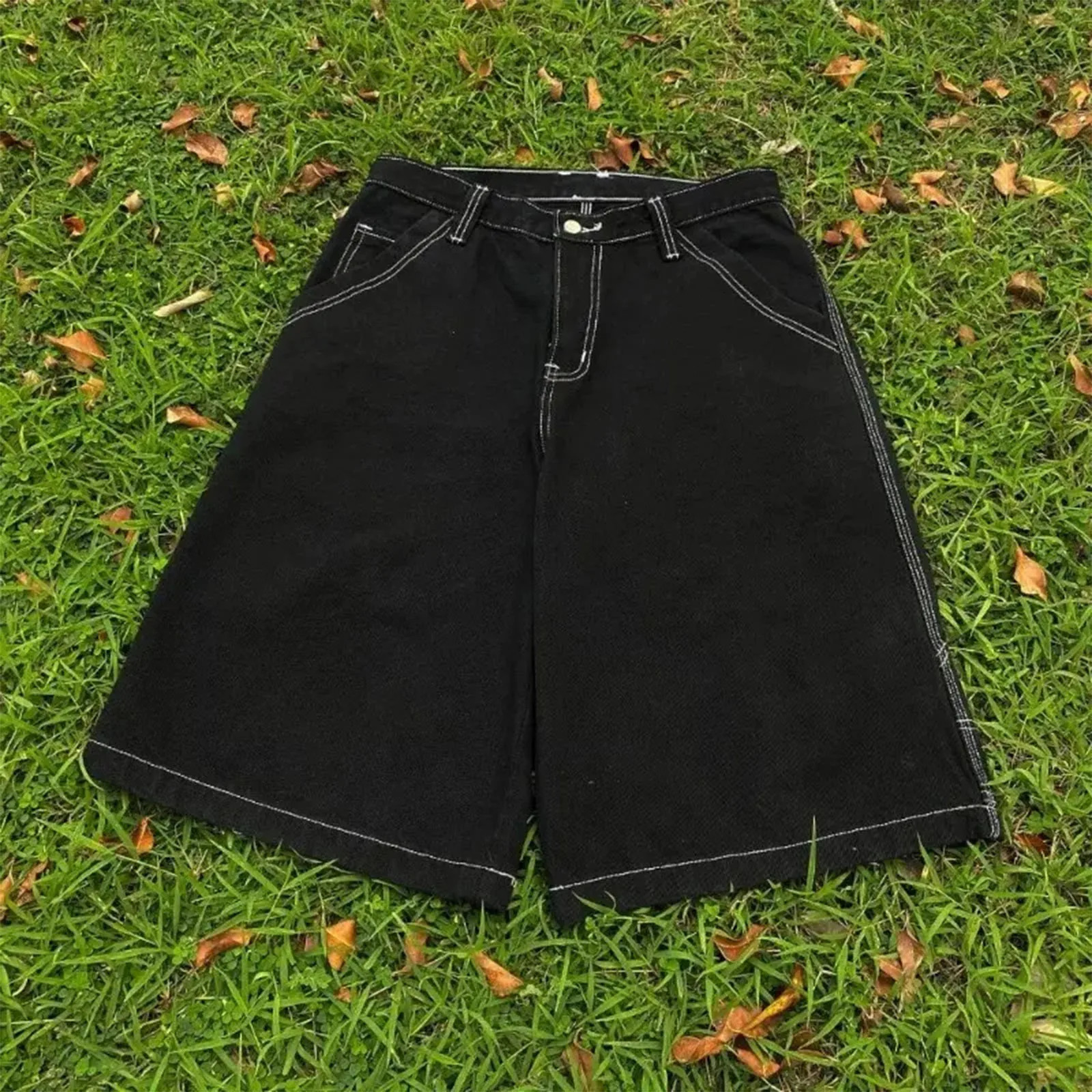 High quality fashion version Korean denim shorts suitable for girls summer loose A-line wide leg pants with pockets 250219