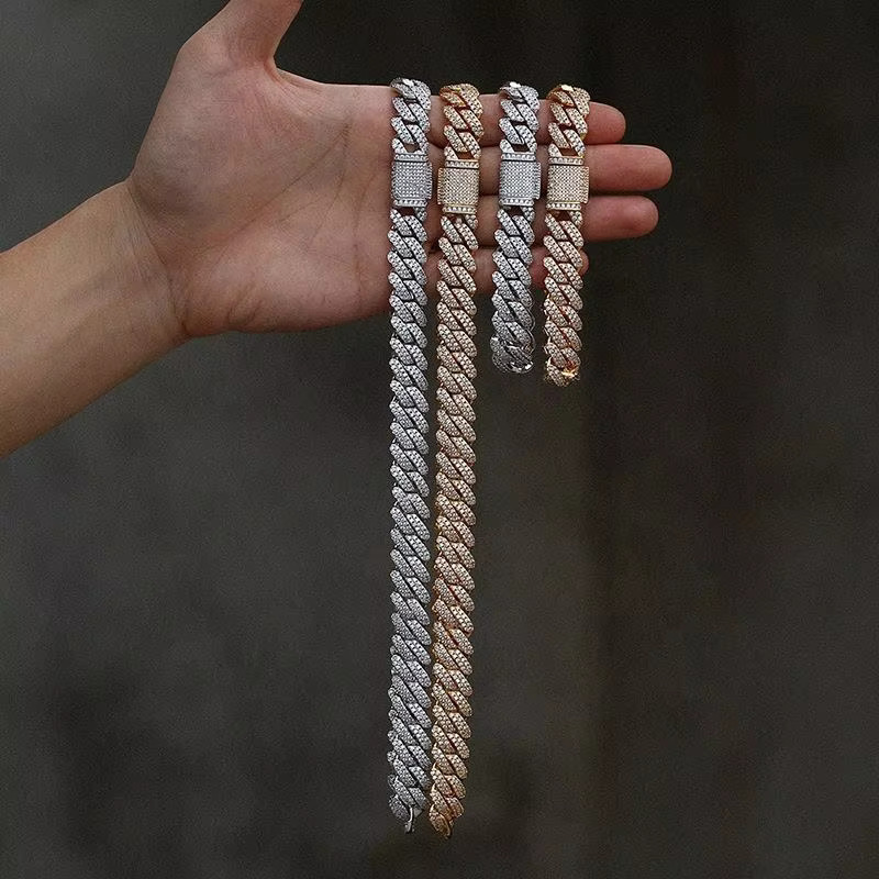 Sier Iced Out Jewelry Cadena Cubana 14mm Wide Moissanite Dia Hip Hop Cuban k Chain Necklace for Mens
