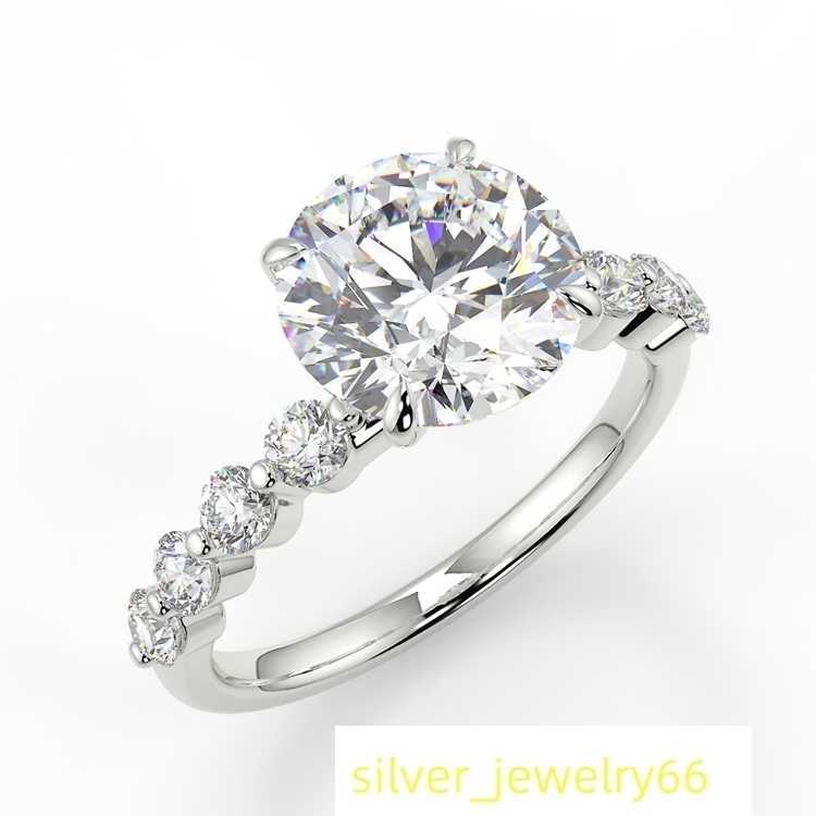 14k Gold Side Stone Round Moissanite Engagement Ring Simple Finger Ring Woman