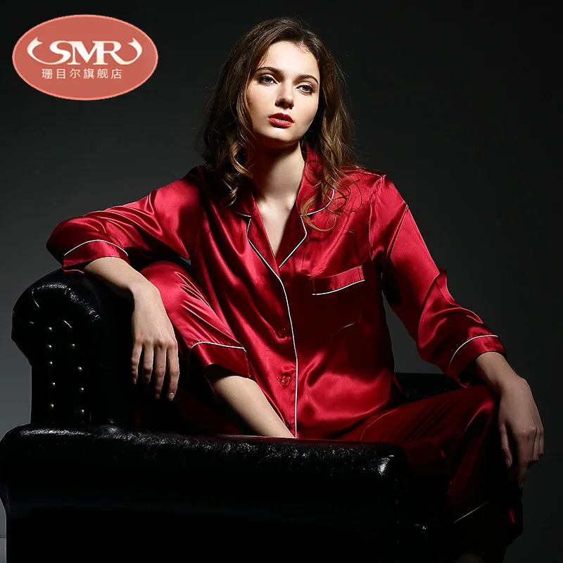6A factory 100% mulberry silk sleepwear womens set summer autumn spring summer long sleeved two-piece set silk sleepwear gray 250219