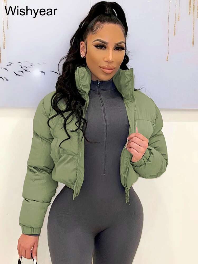 Winter Thick Warm Cotton Down Jacket Women Clothing Gray Zipper Short Puffer Parkas Coats Outwear Female Crop Tops Streetwear