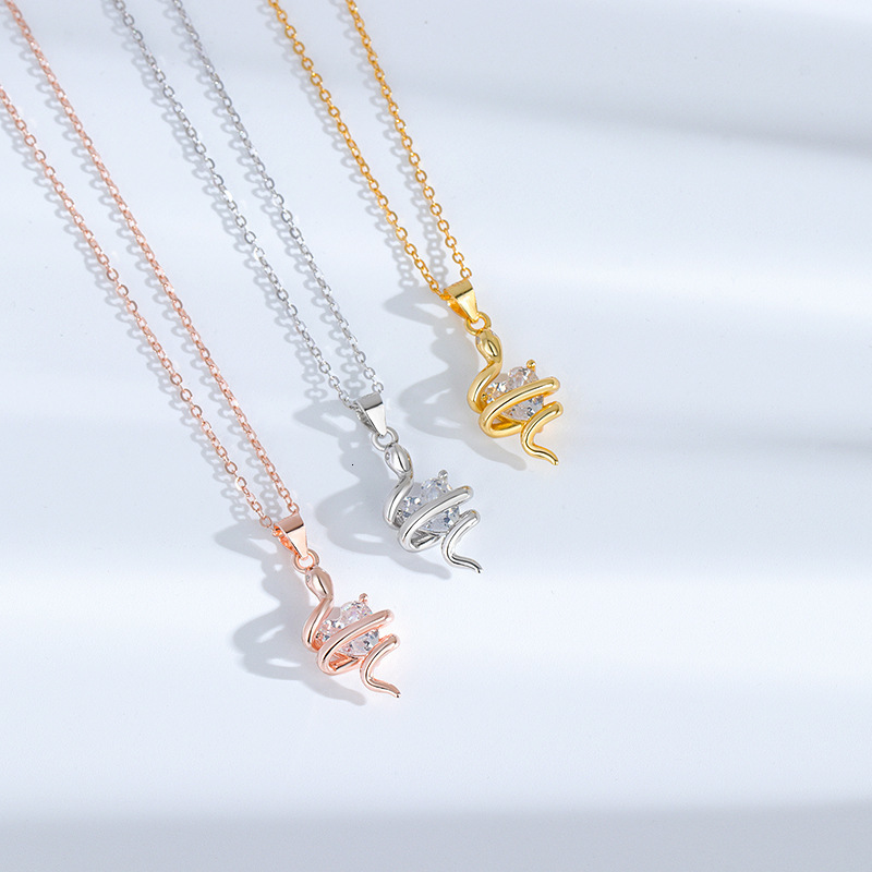 S925 pure silver heart-shaped zircon small snake necklace for women snake year zodiac pendant collarbone chain gift 250220