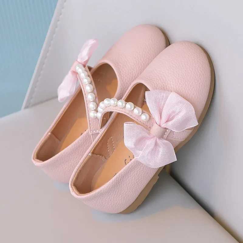 Girl Mary Janes Party Shoes Childrens Elegant Princess Shoes Bow Childrens Pearl Flat Leather Shoes Round Toes X250220