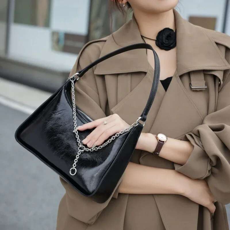 Underarm Cowhide Genuine Leather Handbags Women Vintage Shoulder Female Korean Bag High Quality 2024