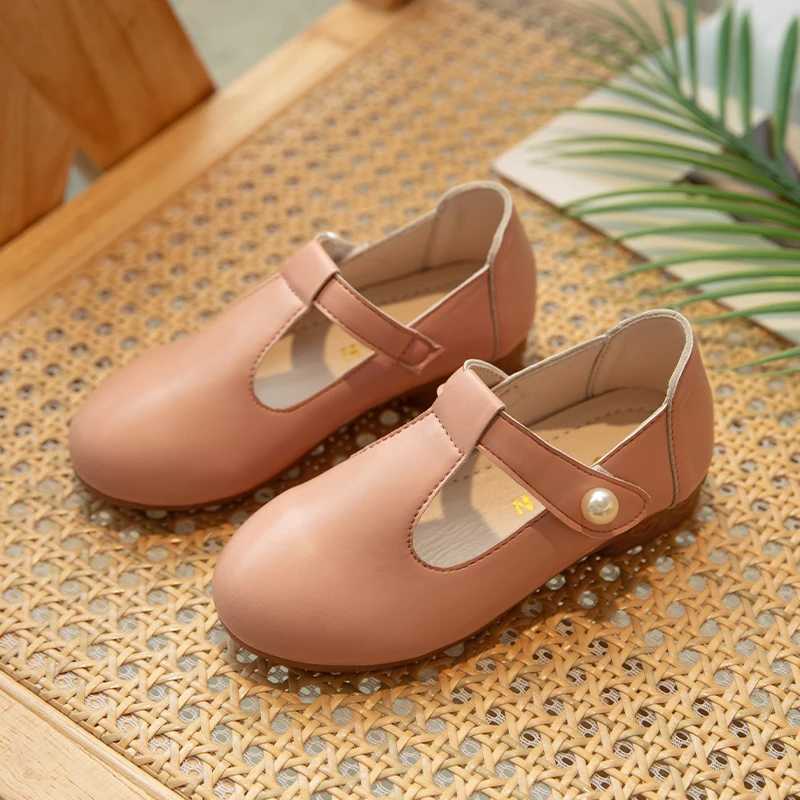 Kids Princess Shoes Solid Color Versatile Girls Leather Shoes T-strap 2024 New Children Flats Shoes Fashion Temperament X250220