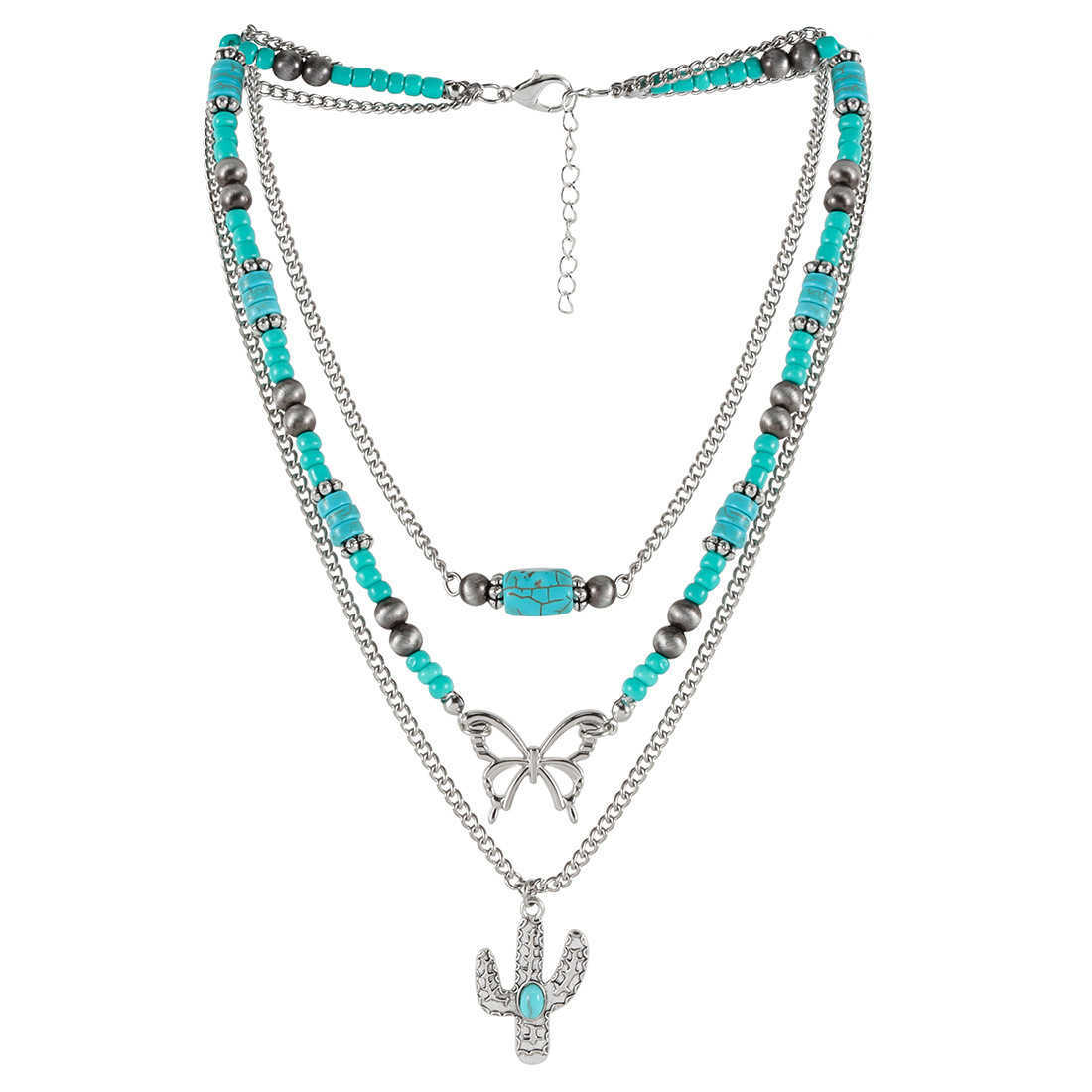 Pendant Necklaces Jewelry turquoise necklace Bohemian style multi-layer layered collarbone chain NK24180 H25219