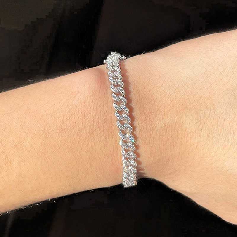 AAA GEMS 8mm Hip Hop Iced Out Diamond Cuban Link Bracelet Fine Jewelry Miami Solid Gold VVS Men Moissanite Bracelet