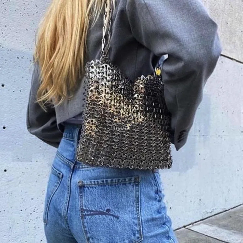 Handwoven Metal dh1102219088 hot Chain Tote - Aesthetic Clutch, Shoulder Bag for Travel & Holiday