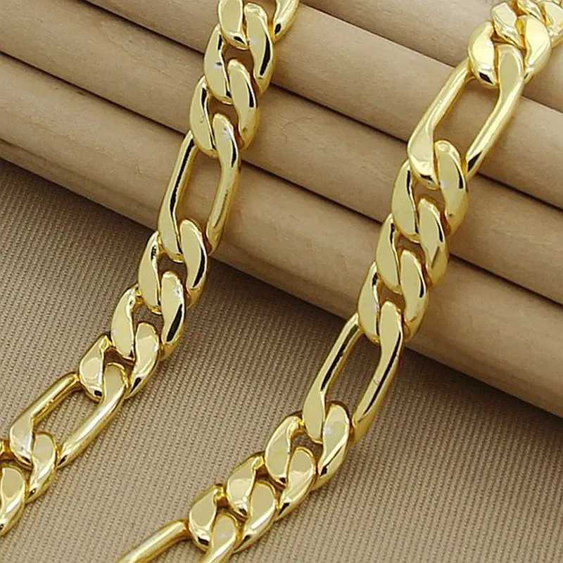 High Quality Mens 8mm 24 60cm Gold Necklace 24k Yellow Gold Color Figaro Chain Necklace For Male Luxury JewelryXJ250219