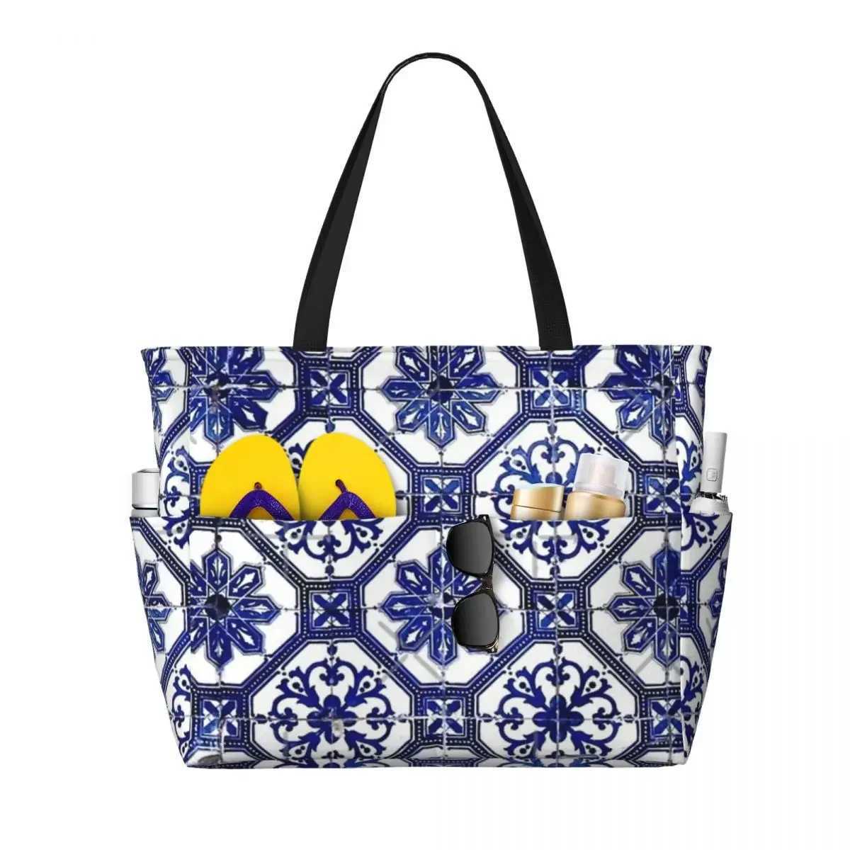 Blue And White Portuguese Tile Beach Travel Bag Tote Fashionable Adult Gifts Shoulder Multi-Style Pattern Z250219