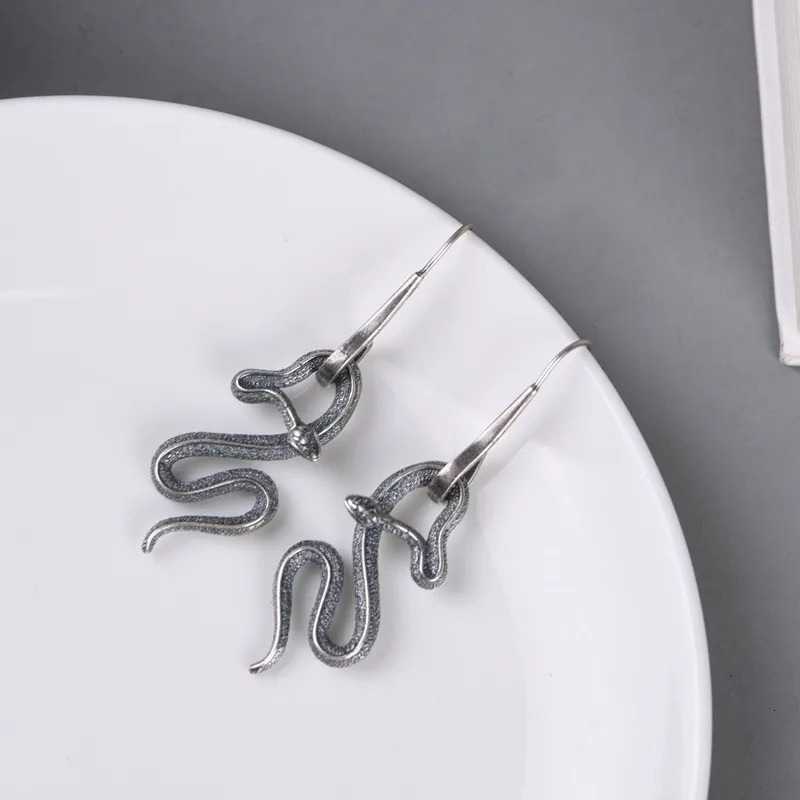 Snake pendant earrings 925 sterling silver Gothic matte pendant earrings for womens fashion punk jewelry Valentines Day gift Thai silver 250220