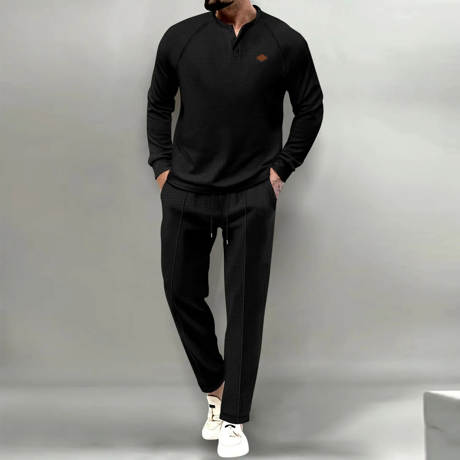 Boutique Mens T-Shirt 2 Sets Of Small Stand Collar Casual Fashion Commercial breathable Pants Pull Rope Solid Color Men 2 250220