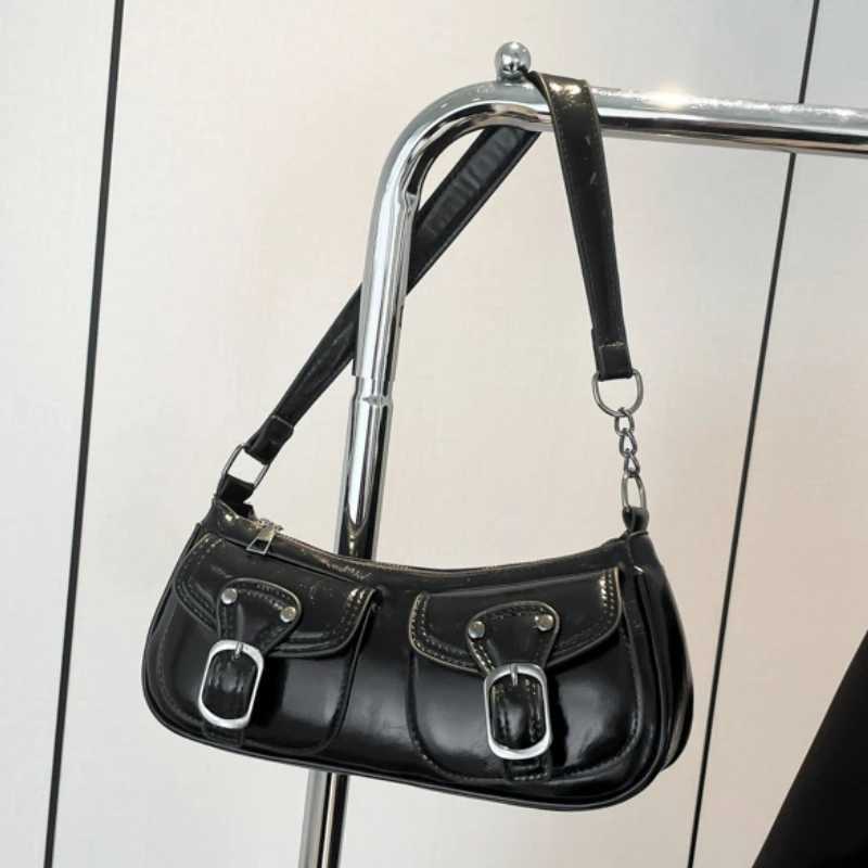 Fashion Pu Leather Womens Shoulder Bag Small Double Pocket Design Ladies Underarm Bags Y2k Vintage Female Handbags Clutch Purse Y250218