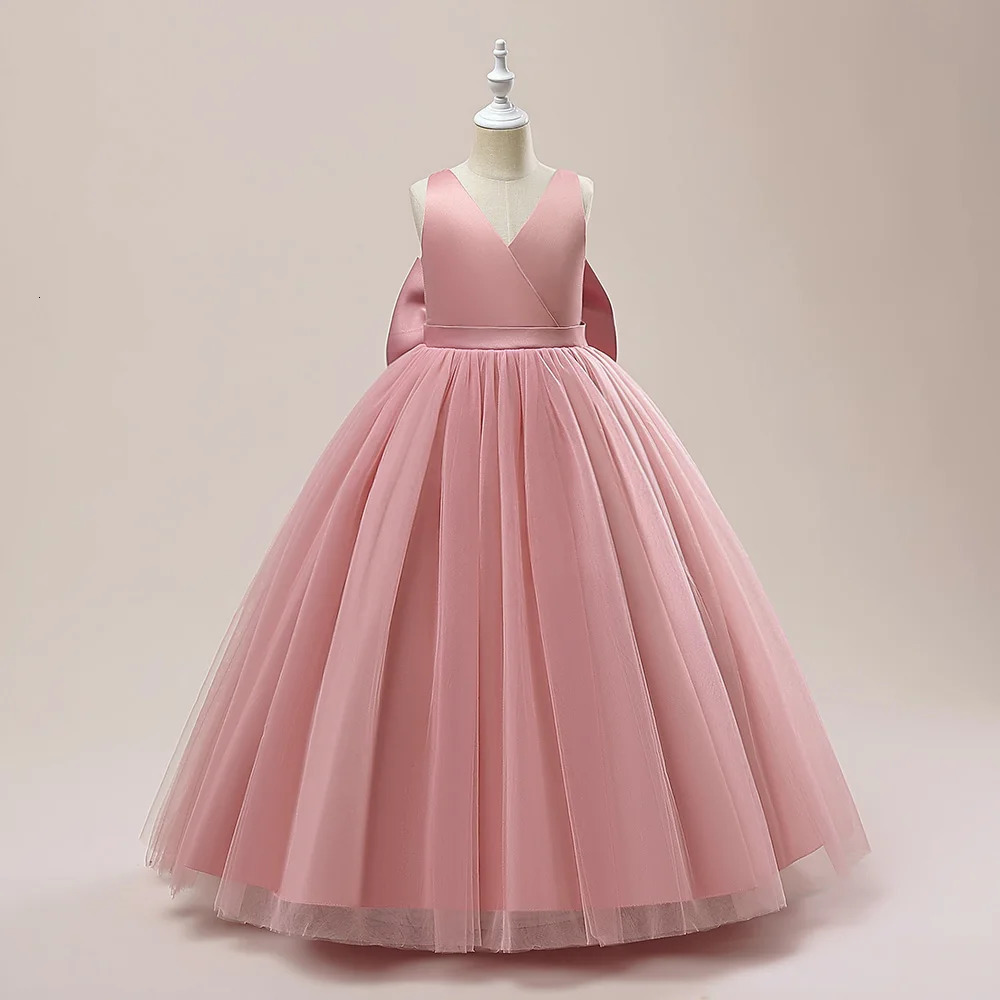 Girl Long White Bridesmaid Dresses For Wedding Prom Gown Big Bow Girls Party Dress Kids First Communiom Formal Evening Vestidos 250220