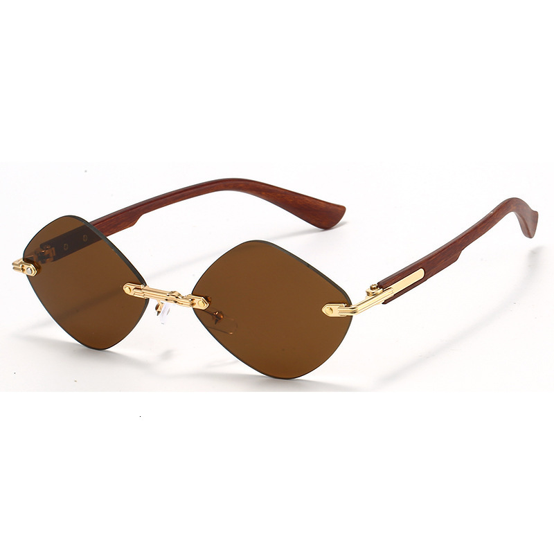 2025 Fashion Diamond-shaped Rimless Rimmed Sunglasses For Men And Women With Wood Grain Sunglasses
