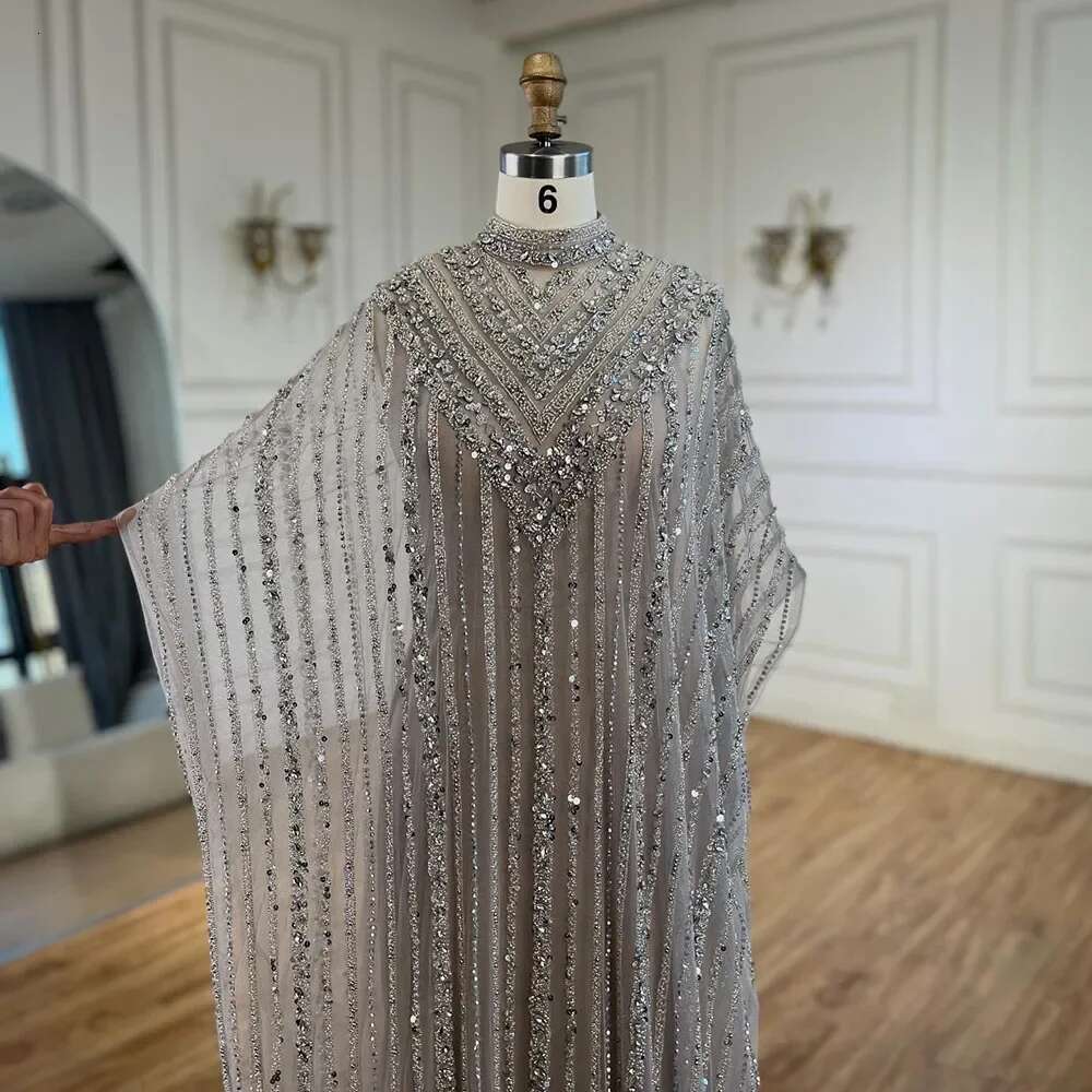 Sier Dubai Nude Cape Mermaid Arabic Evening Dress Gowns With Beaded Customize Party BLA