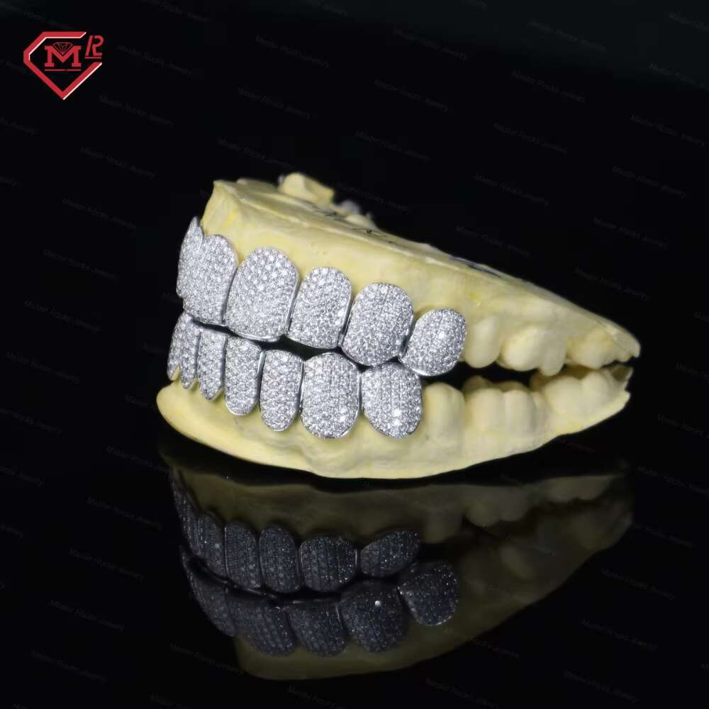 Hip Hop Custom Teeth Sier Top 10 Bottom Iced Out Vvs Dia Moissanite Grillz