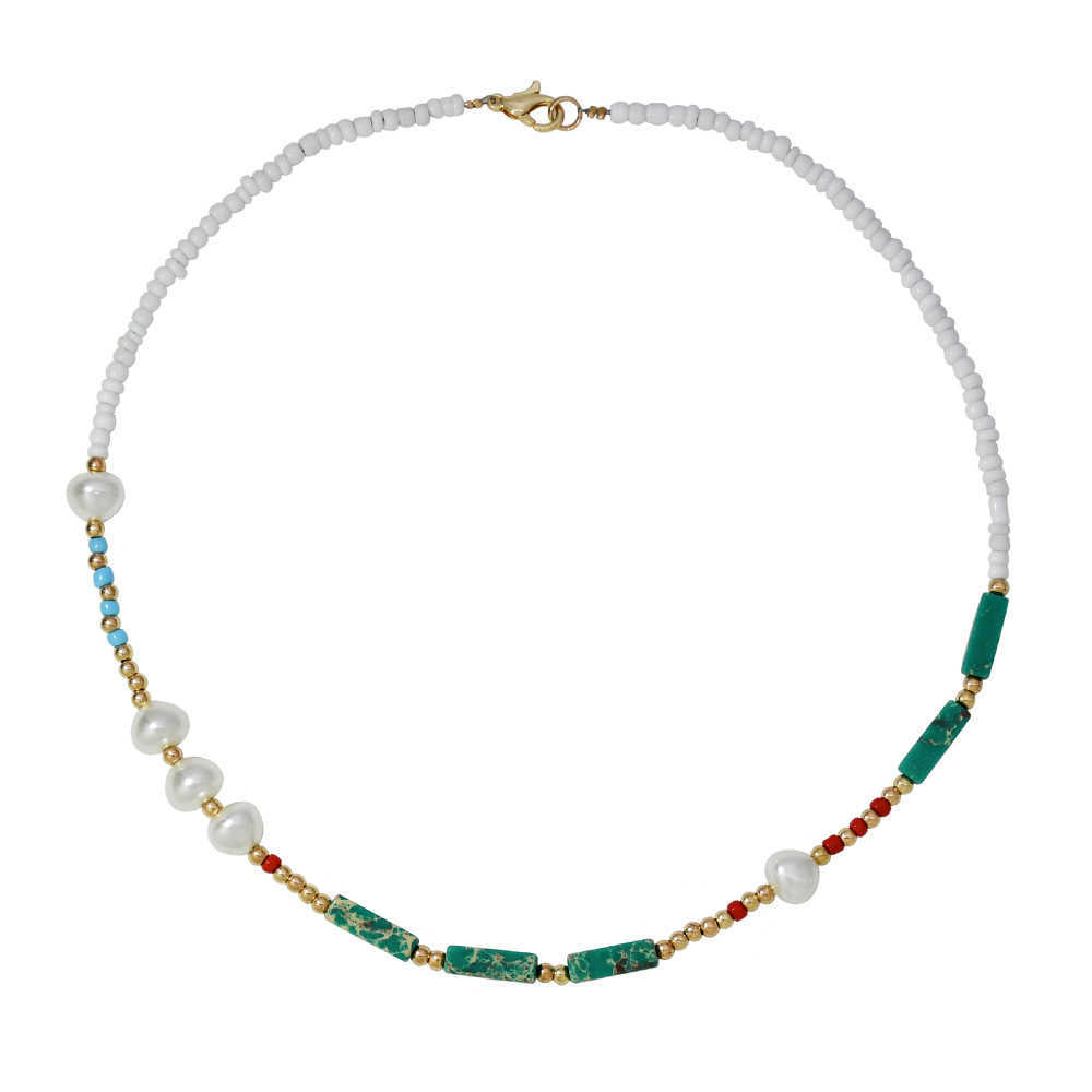 Pendant Necklaces Bohemian style pearl necklace womens summer agate green semi fashionable handmade collarbone necklace jewelry H25219