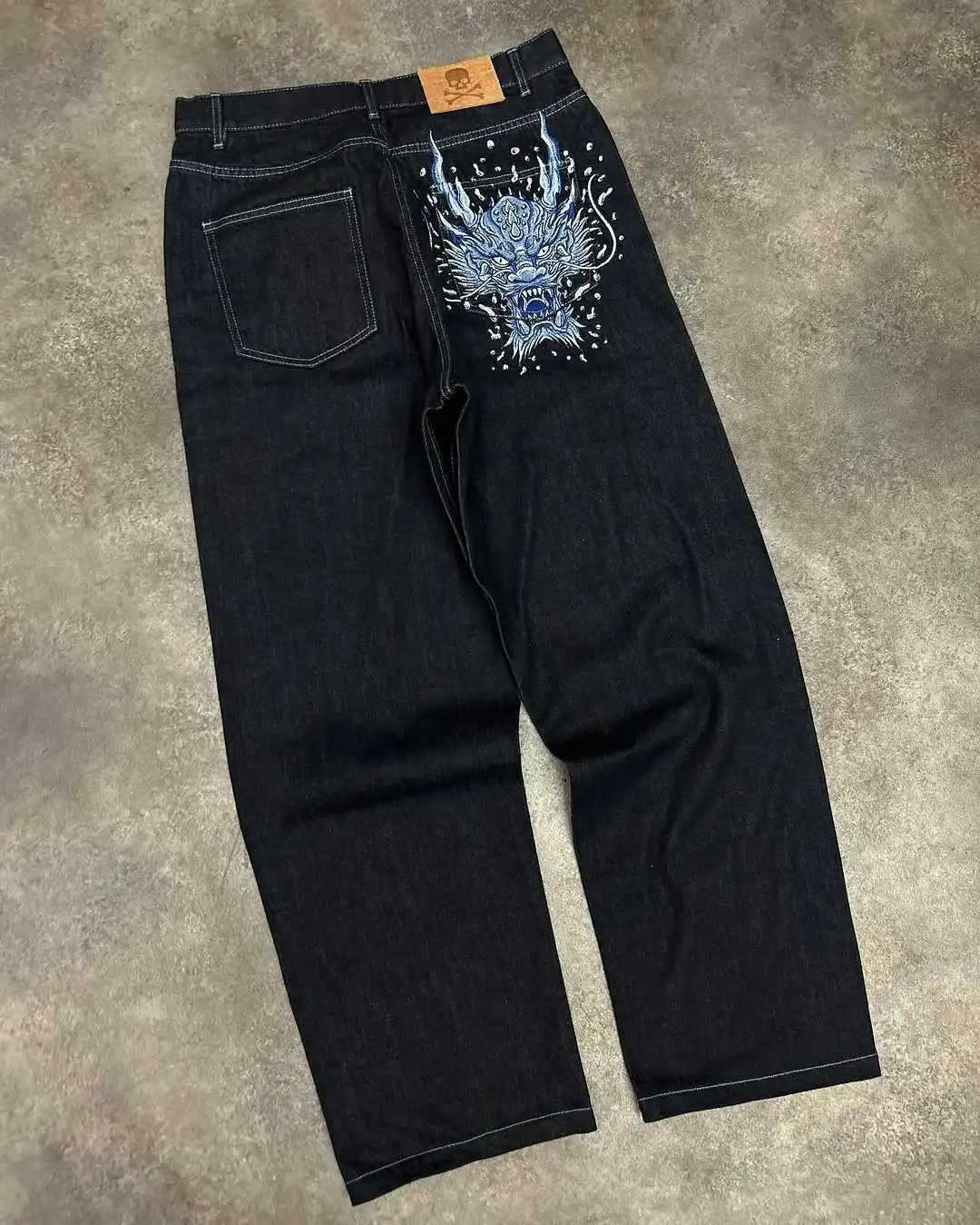 Mens Jeans Graphic Baggy Black Y2k Cargo Pants Cargo Denim Wide Leg High Quality Embroidery Hip Hop Striped Camouflage Casual X250220