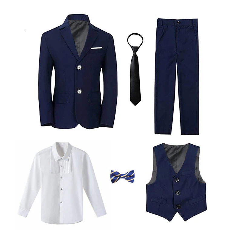 Boys balzer Formal Blue Black Slim Fit Suits Set Child Weddings Birthday Party Performance Dress Big Kids Jacket Pants Bowtie 250219