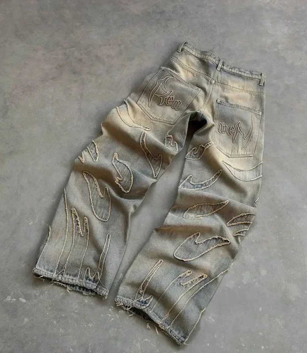 Harajuku Embroidered Hip Hop Straight Leg Wide Leg Jeans Streetwear Y2k Baggy Leisure Denim Pants Men And Women High Waist Jeans X250220