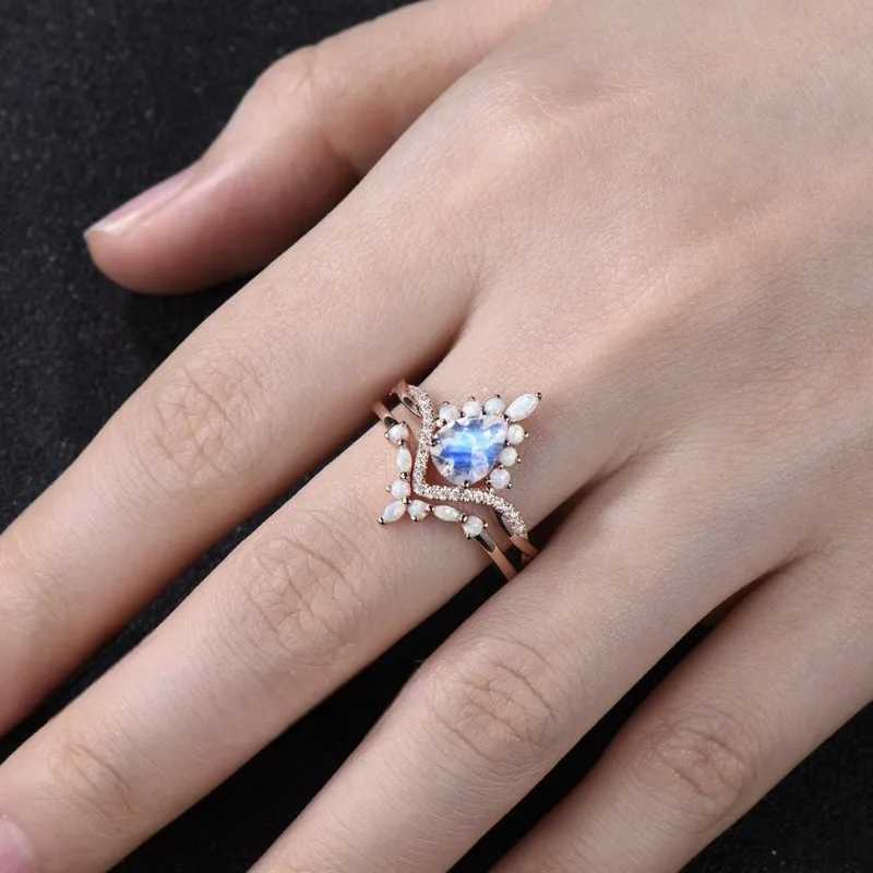 European and new fashionable colorf jewelry inlaid with water droplet gemstone wens double-layer ring X250220