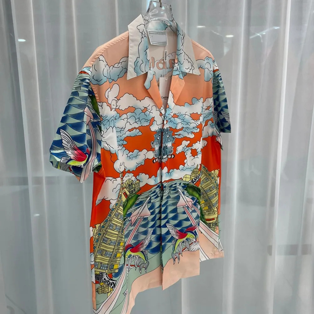2024 Summer Trend Fashion Youth Casual Travel Shopping Digital Printed Mens ShortSleeved Shirt 250220