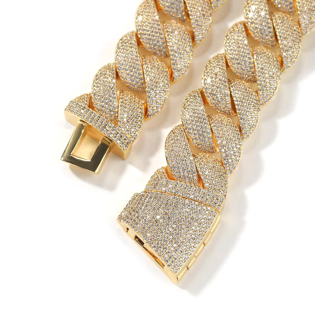 5A Zircon Men's Hip Hop Necklace 24mm Gold Cuban Chain