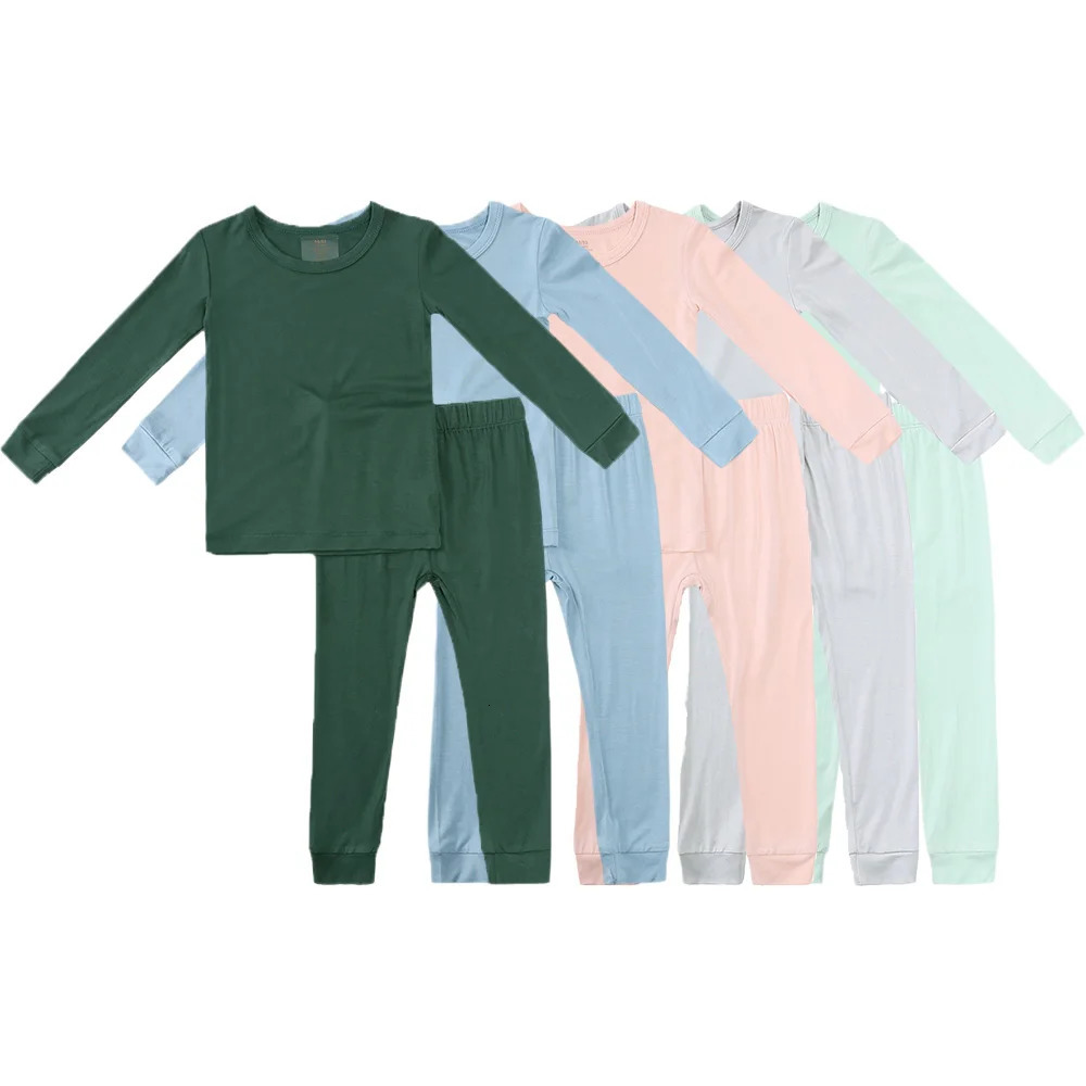 2025 Arrivals Bamboo Fiber Toddler Baby Childrens Pajamas Sets Suit For Girls Solid Long Sleeve TopPants Boys Sleepwear 250220