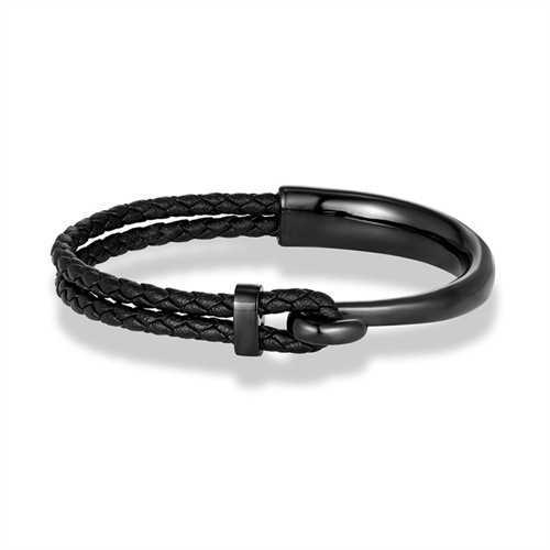 Charm Bracelets Hot selling stainless steel gold curved hook bracelet made of genuine leather for men and women classic stainless steel bracelet H2522