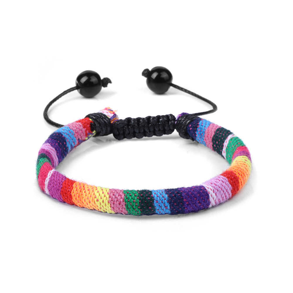 Charm Bracelets Bohemian style fabric woven bracelet Womens beach style colorful fabric rope adjustable bracelet H25220