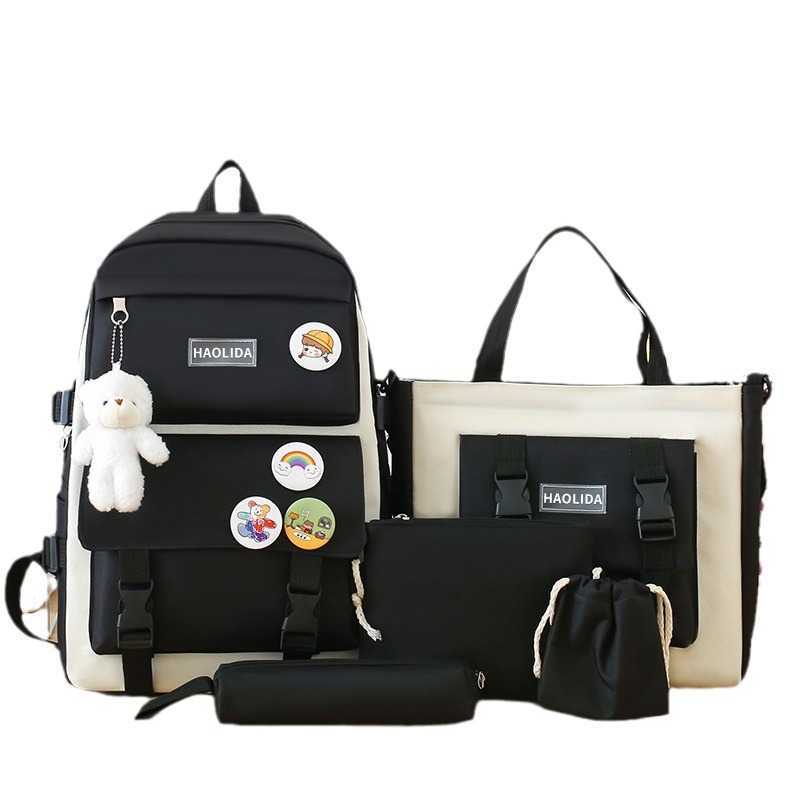 Five Piece Backpack Large Capacity Backpack Printed Korean Version Harajuku Style Set Student Backpack Day Backpack Travel Bag 29x41x13cm 241225