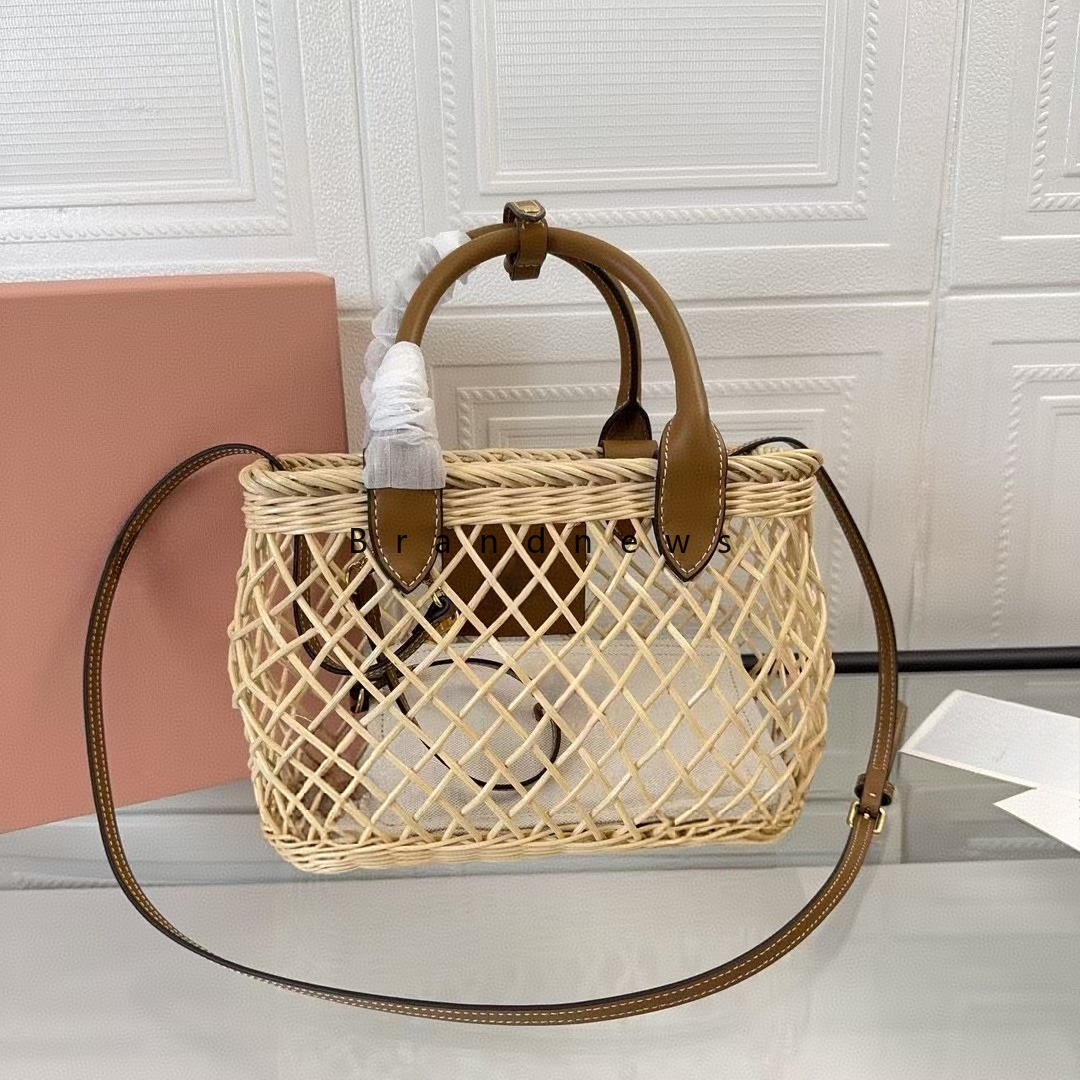 Wicker Shoulder Basket: Natural Straw Beach Tote With Detachable Strap, Handmade Vintage Handbag For Women