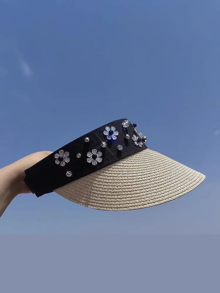 Fashion Spliced Diamonds Women Sun Hats Summer Versatile Casual Cap Wide Straw Plaited Lady Sun Protection Visored Hat 250219