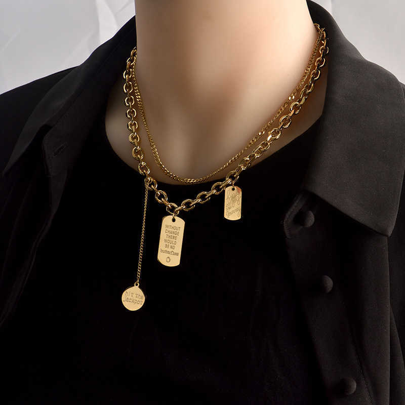 Pendant Necklaces Titanium steel ins multi-layer hip-hop collarbone chain womens brand thick chain niche design temperament street layering necklace t