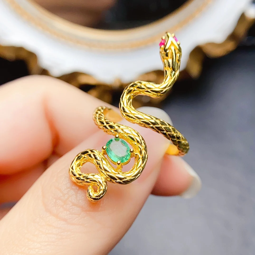 FS 4*5mm Natural Emerald S925 Sterling Silver Snake Ring for Women Fine Fashion Charm Weddings Party Jewelry Certificate MeiBaPJ 250220
