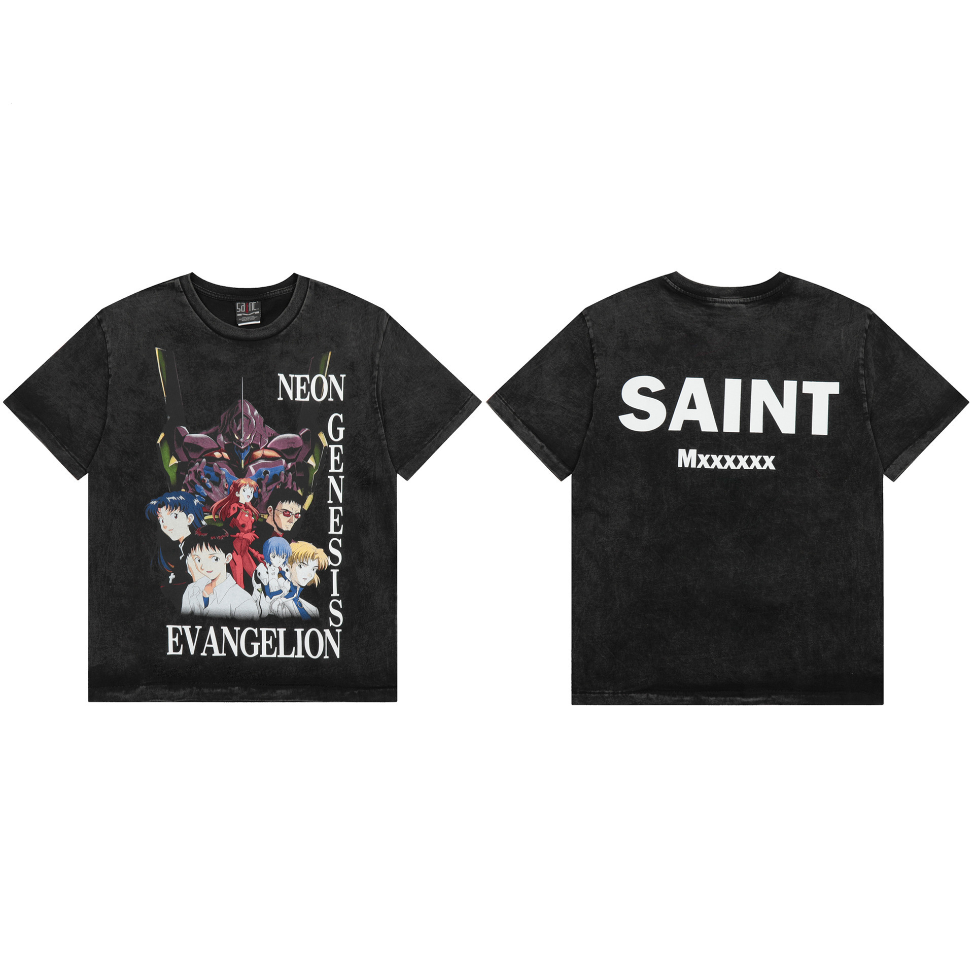 Trendy Saint Letter Pattern Printed Washed Worn Short Sleeved T-Shirt For Men And Women, American High Street Half Sleeve