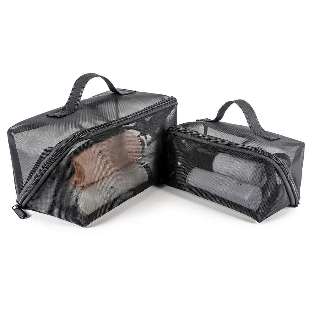 Portable Black Hand-held Makeup Travel Mesh Women's Wash Cosmetic Fiess Pocket Bath Storage Bag swissmilitary